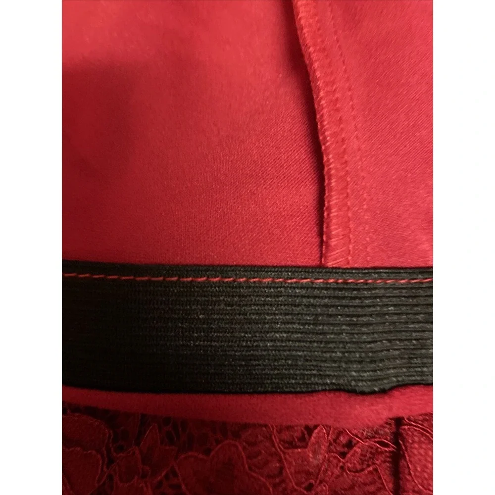 B. Darlin Lace Crepe Ruby Red Bow Back Skater Cocktail Party Bow Back Mini Dress - Picture 13 of 15